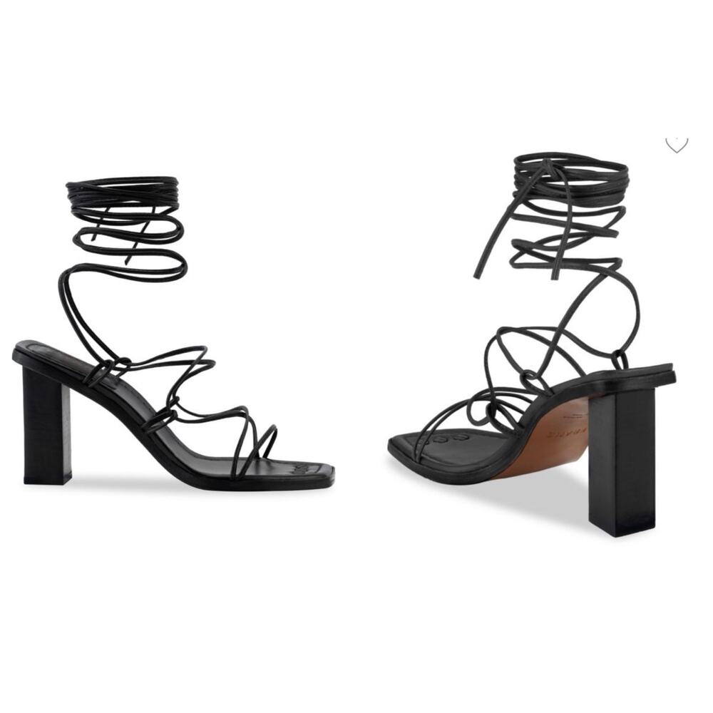 FRAME Le Doheny Black Leather Lace Up Block Heel Sandals EU 38 Spain Square Toe